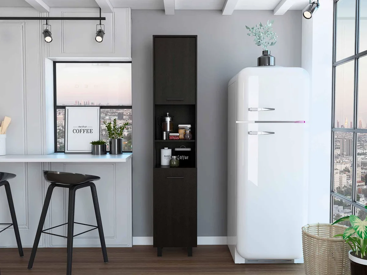 FM FURNITURE FM FURNITURE Sheffield 2-Door Pantry Cabinet 15.7" W x 78.7" H Black — product photo