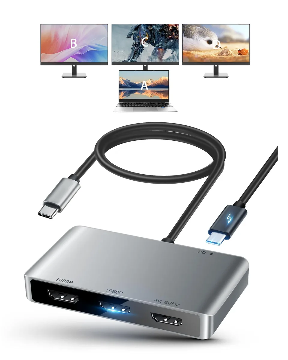 KEHIPI KEHIPI USB-C to 3 HDMI Multi Monitor Adapter Grey — product photo