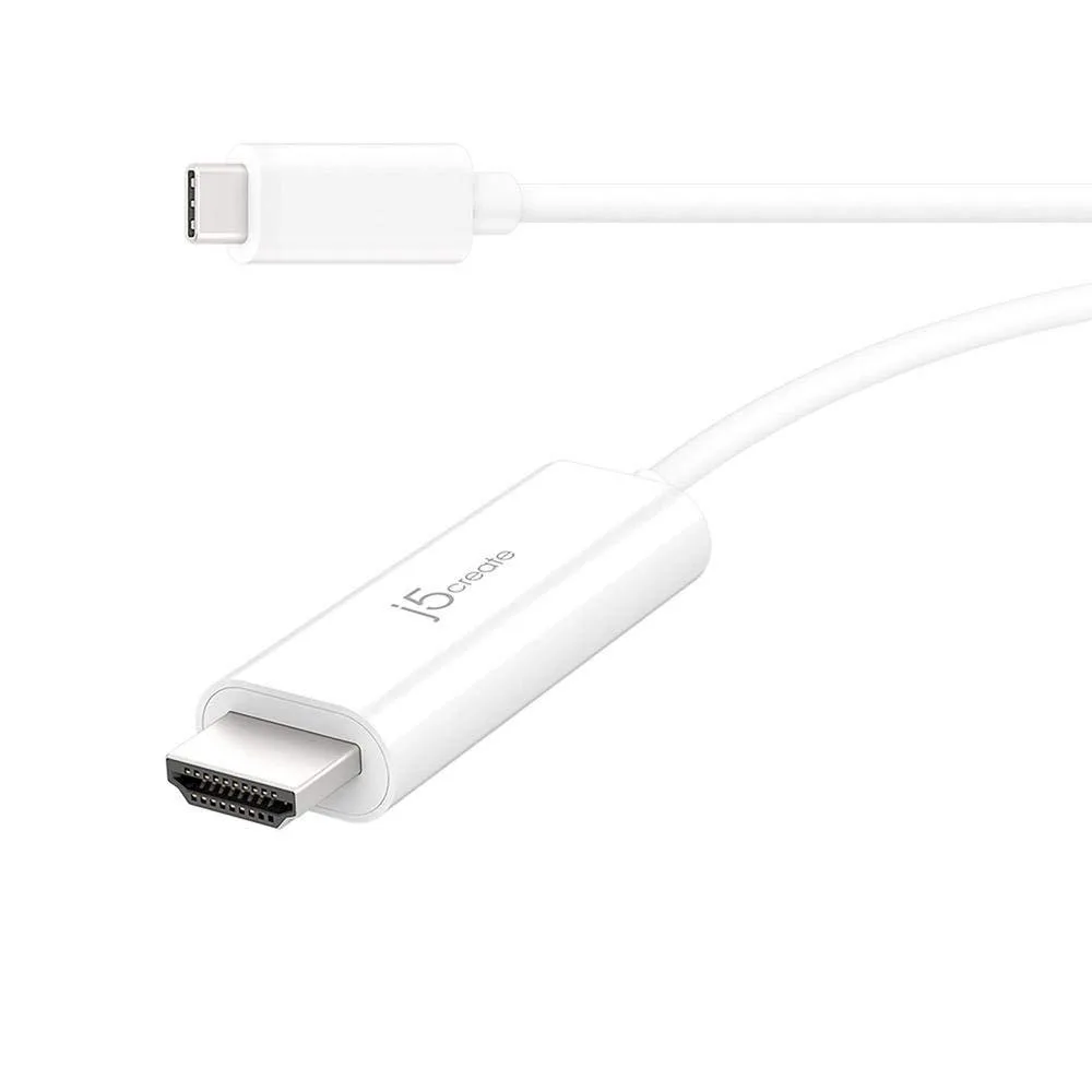 White USB-C to HDMI adapter cable five feet long