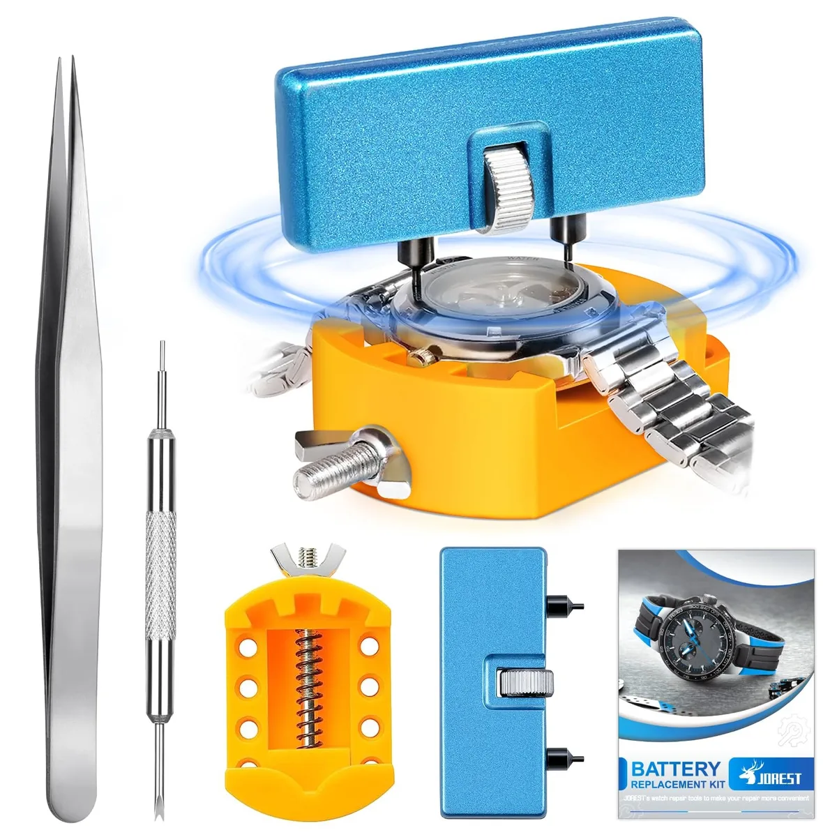 Akeir watch battery tool kit 302 three-piece set with rotating cap opener holder and tweezers