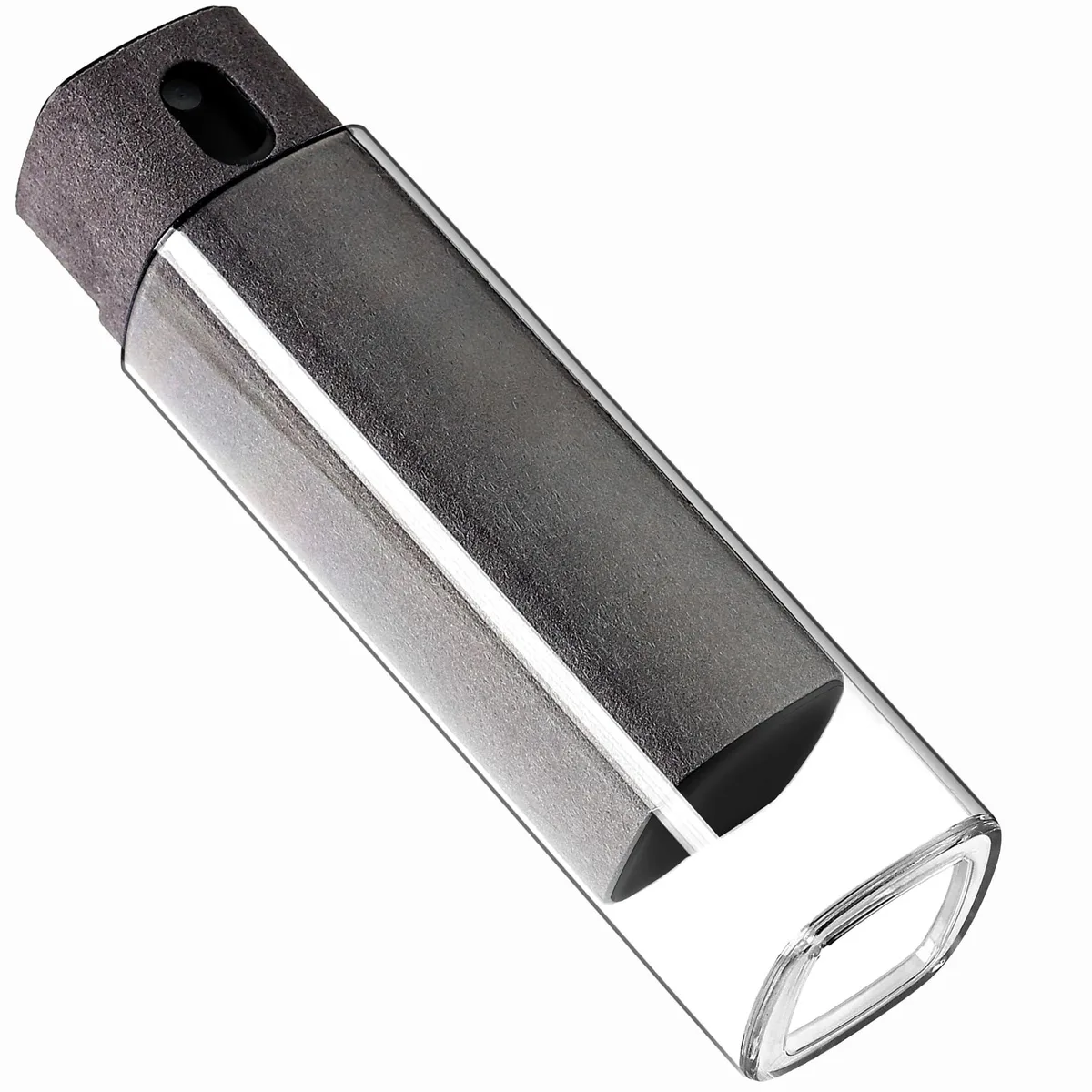 Grey cylindrical spray bottle with integrated microfibre cloth cap