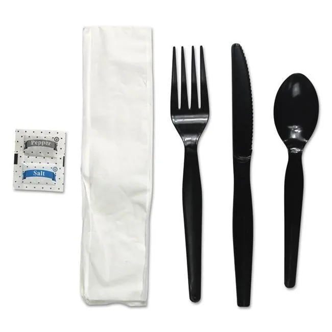 Boardwalk Boardwalk FKTNSHWPSBLA 6-Piece Cutlery Kit, Black, 250/Carton — product photo