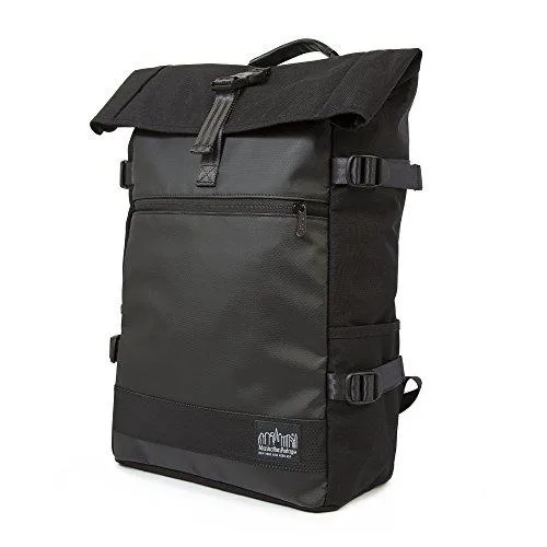 Black roll-top backpack in 1000D CORDURA fabric with reflective front strip