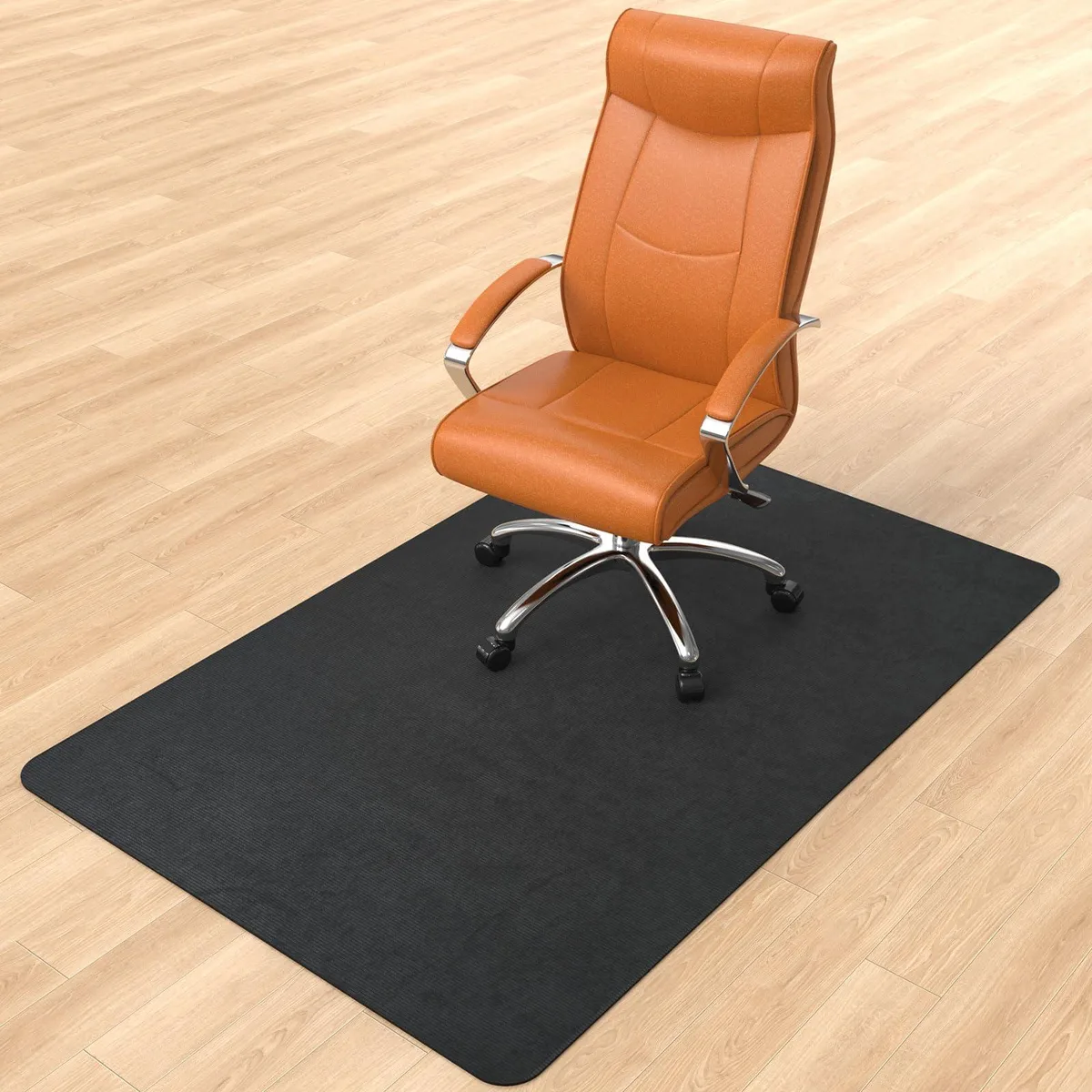 Rectangular grey corduroy office chair mat 55 by 36 inches