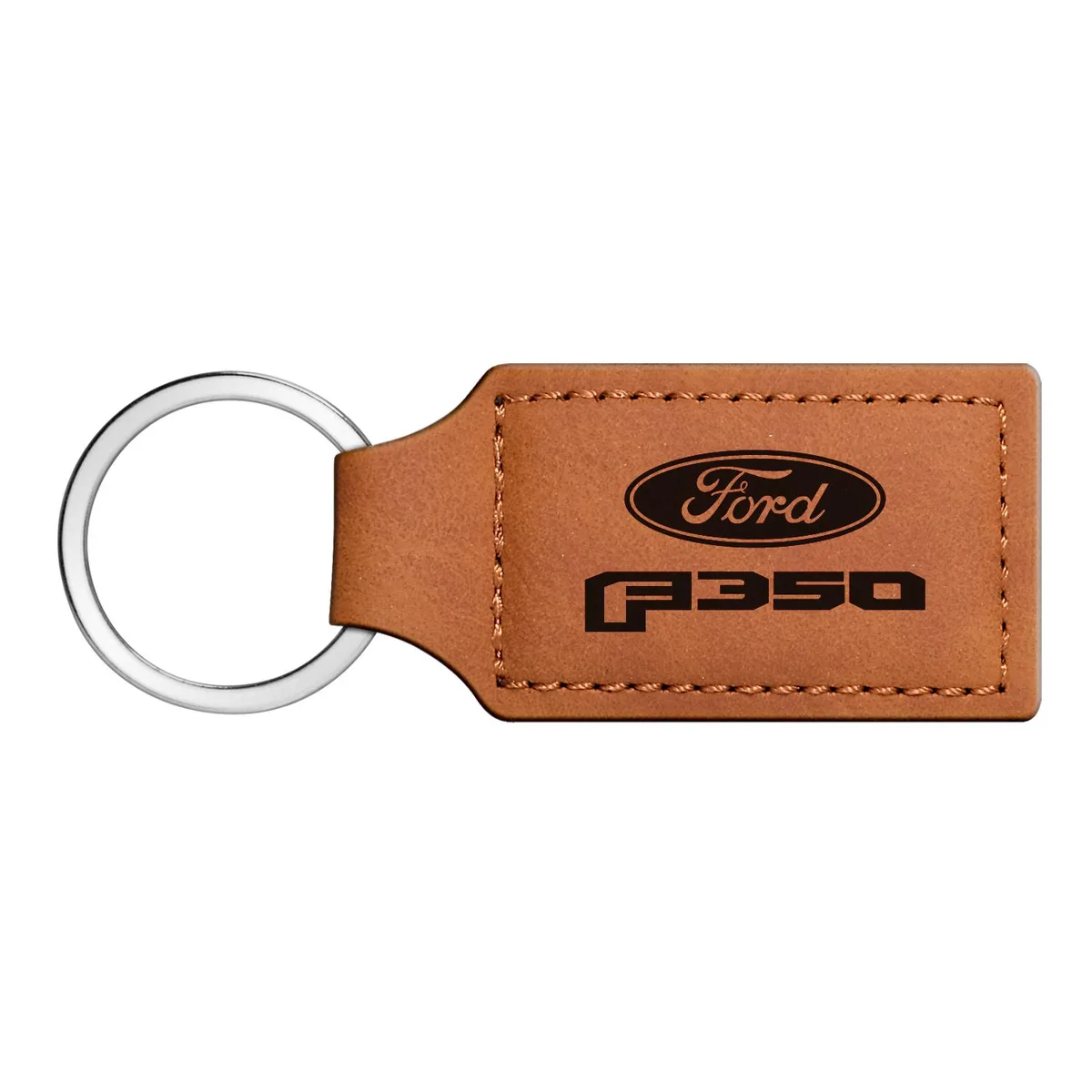Rectangular brown leather key chain with Ford F350 logo