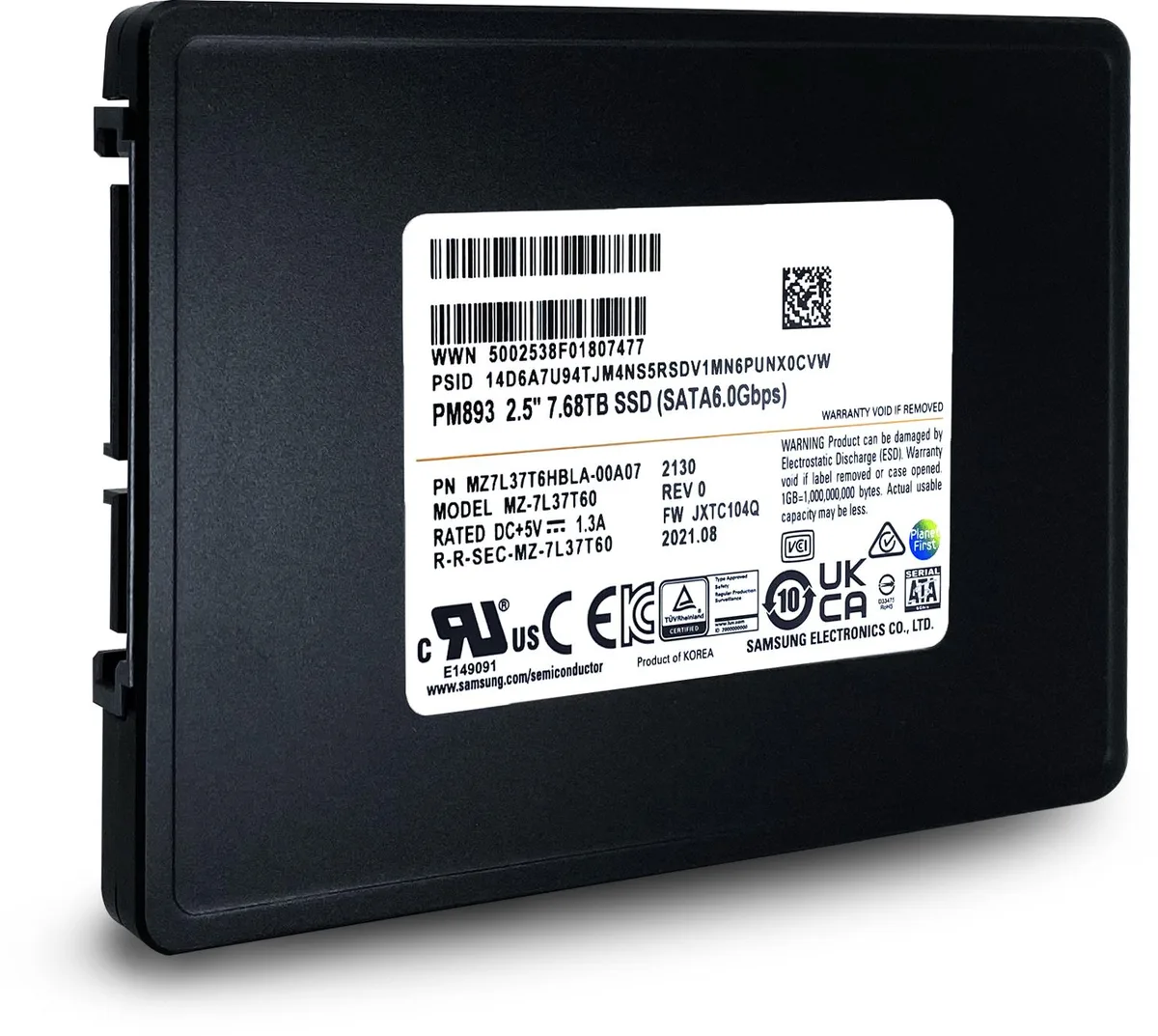 SAMSUNG SAMSUNG MZ-7L37T600 PM893 7.68TB SATA 2.5" enterprise SSD — product photo