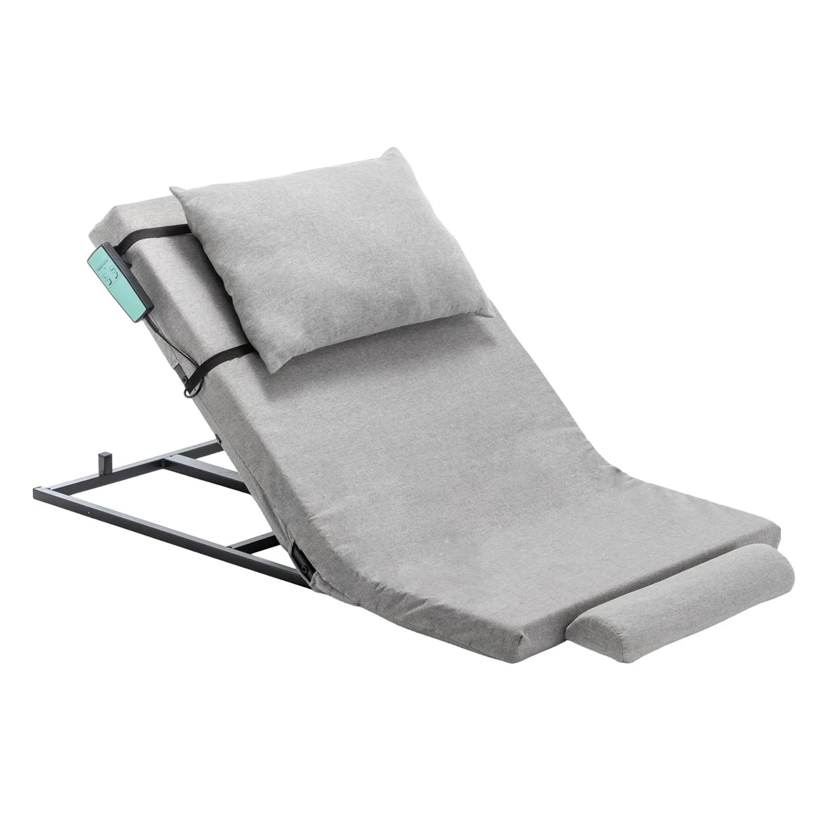 Grey electric adjustable backrest on mattress with remote control