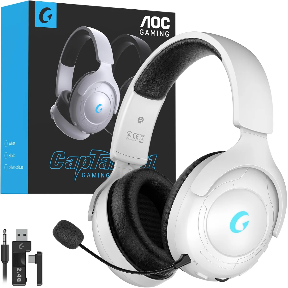  AOC Captain 800 Wireless Gaming Headset White 45h 2.4GHz Bluetooth 5.2 50mm 3.5mm — product photo