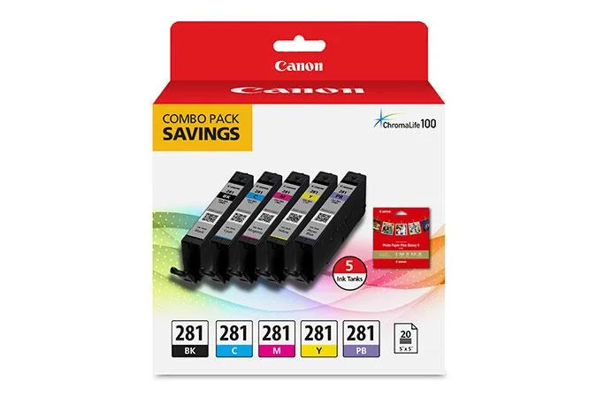 Canon Canon 2091C006 CLI-281 ink cartridges (genuine brands) 5-colour + 20 sheets photo paper — product photo