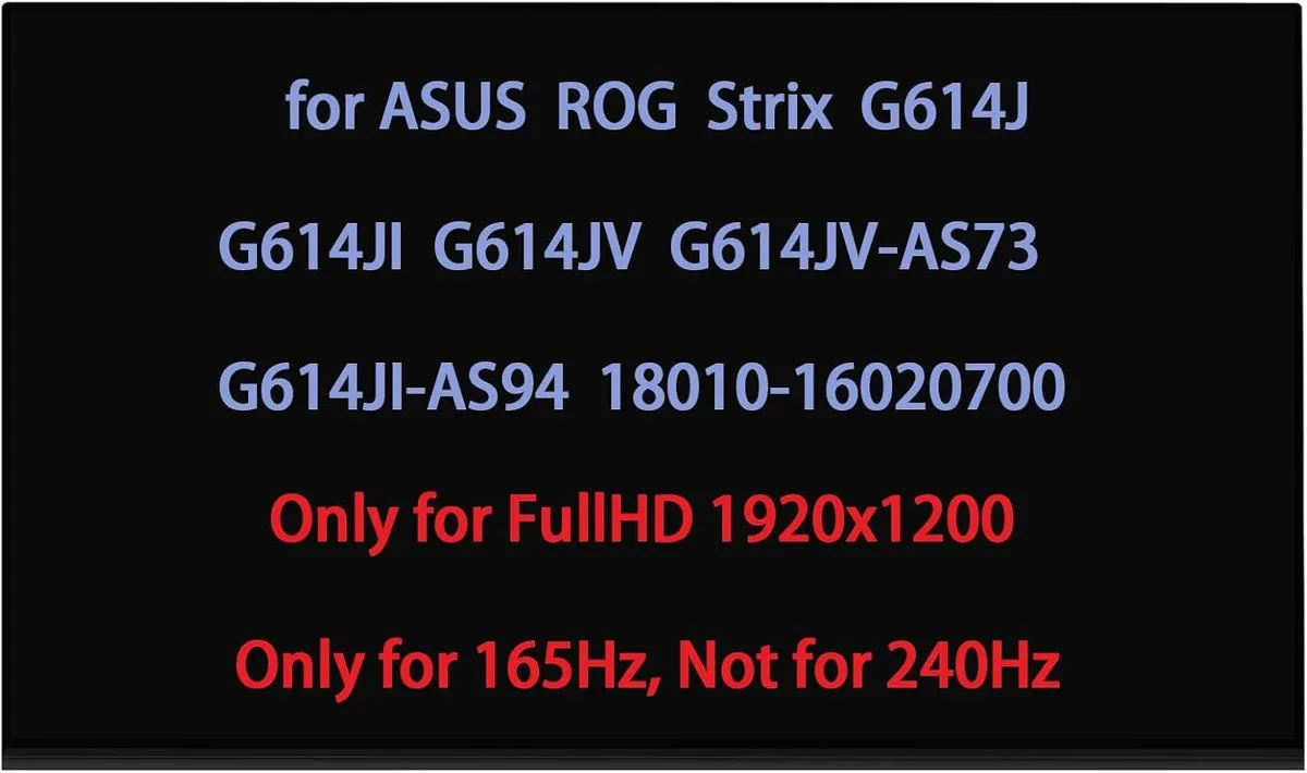 NUOLAISUN NUOLAISUN 16" laptop screen 1920×1200 165Hz 40-pin G614J G614JI G614JV G614JV-AS73 G614JI-AS94 — product photo