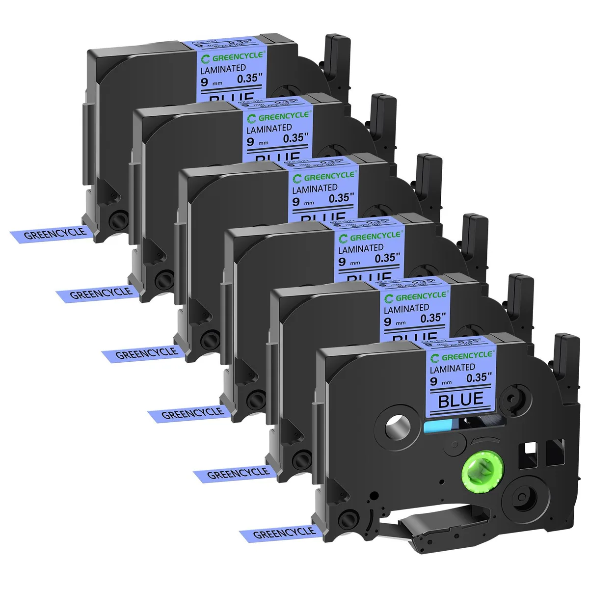 GREENCYCLE GREENCYCLE TZe-521 9mm Black on Blue Laminated Label Tape 6 Pack — product photo