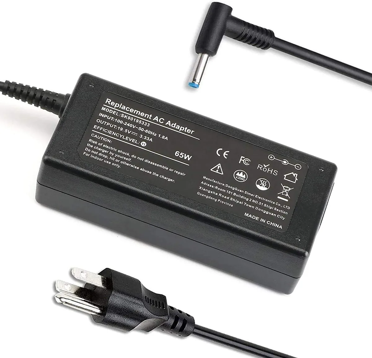 Compact black AC adapter with barrel connector and detachable mains lead