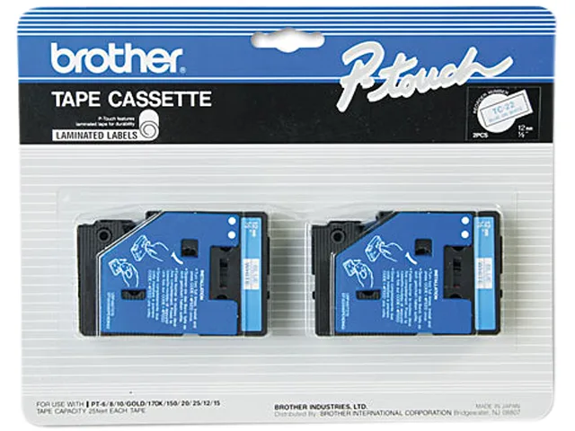 Brother Brother TC-22 Tape Cartridge 0.5" x 25 ft Blue on White 2 Pack pos accessory — product photo