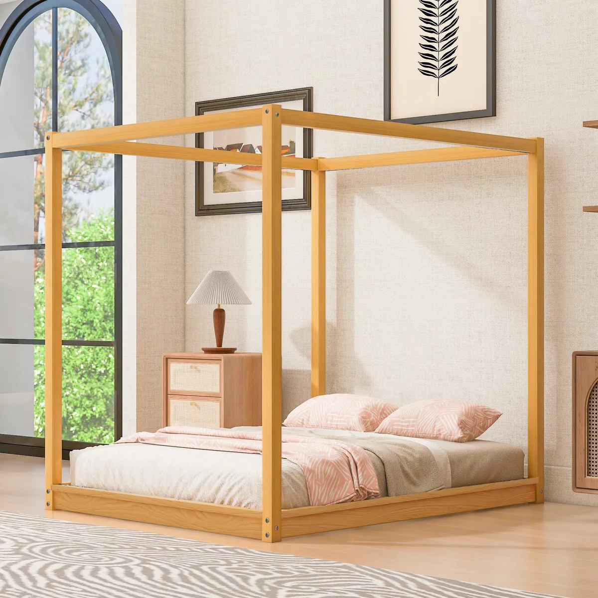 tuphen tuphen Queen Size Canopy Platform Bed with Support Legs Natural — product photo