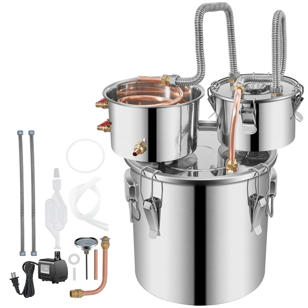 VEVOR VEVOR 3 Gal 12 L Stainless Steel Moonshine Still Copper Tube Circulating Pump Thermometer — product photo