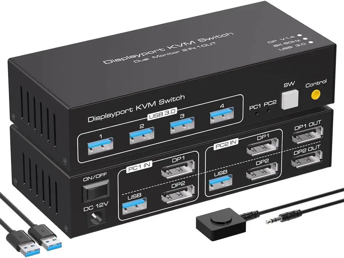 Vszerda Vszerda 8K DisplayPort KVM Switch 2 PC 2 Monitor 4K@120Hz USB 3.0 — product photo
