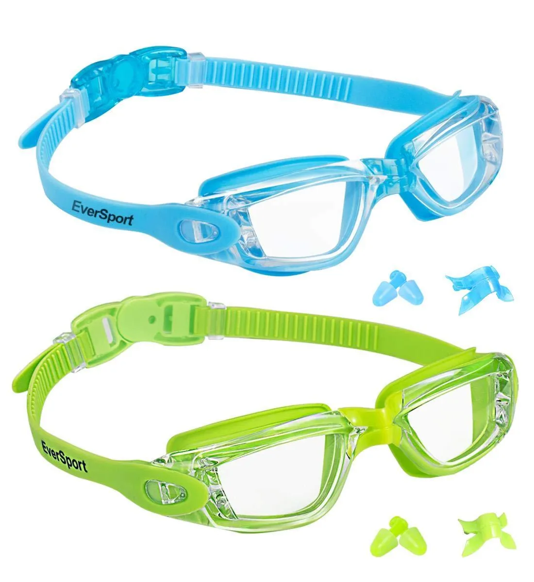  EverSport 2 Pack Swimming Goggles Blue Silicone Anti-Fog Anti-UV 180° Vision Age 4-16 — product photo