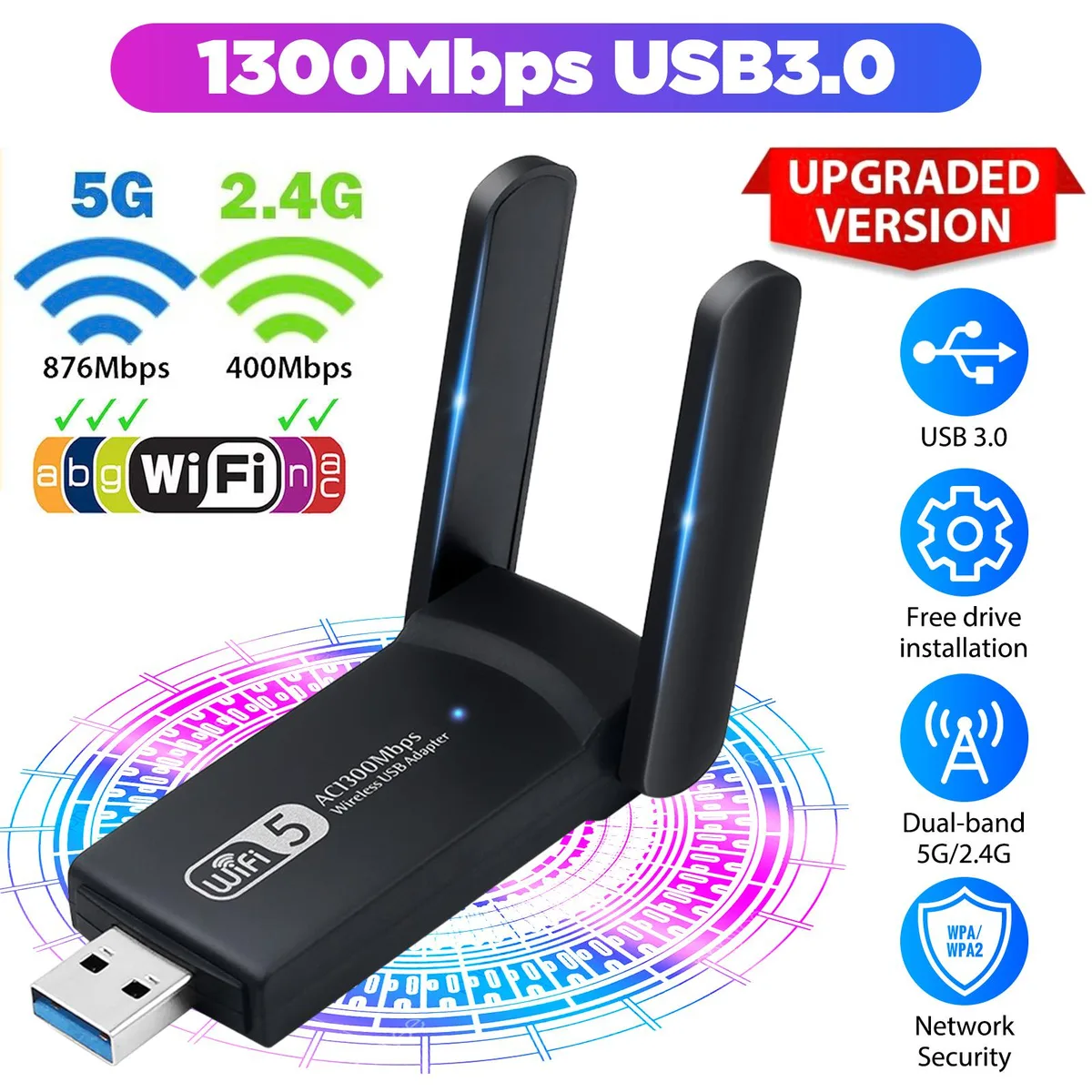 NSI NSI YDF02885745 1300Mbps Dual-Band USB Wi-Fi Adapter — product photo