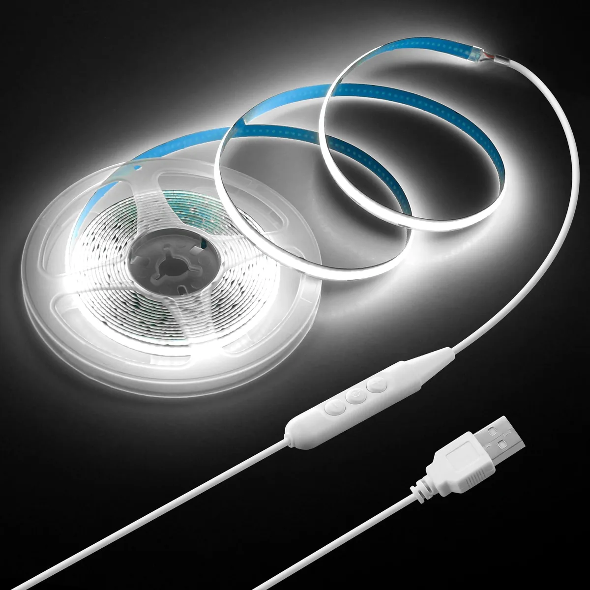 Orange finish 5 m COB LED strip with USB dimmer and adhesive backing