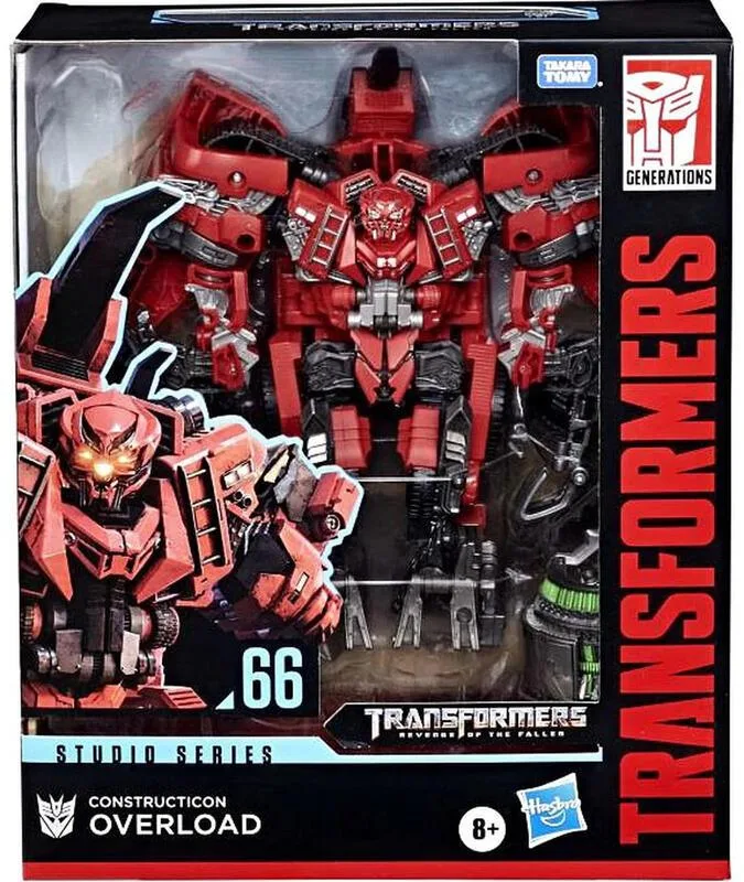 Red Overload Transformer action figure in robot mode, boxed