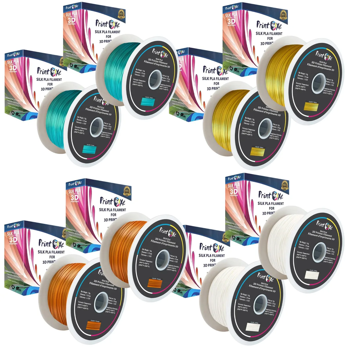 PrintOxe PrintOxe PLA Silk Filament 8 Pack 1.75mm 8kg 2W 2O 2Y 2G — product photo