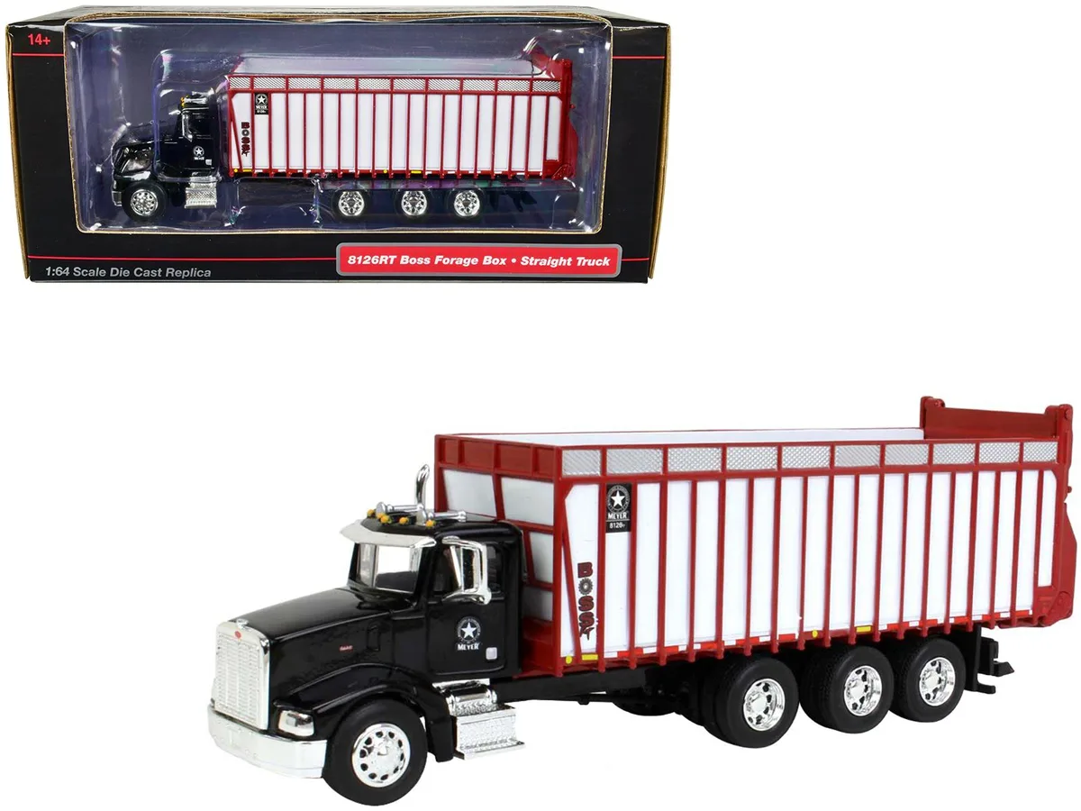 SpecCast Collectibles SpecCast Collectibles Peterbilt Truck Black with Meyer 8126RT Forage Box 1/64 Diecast Hobby Collectible — product photo