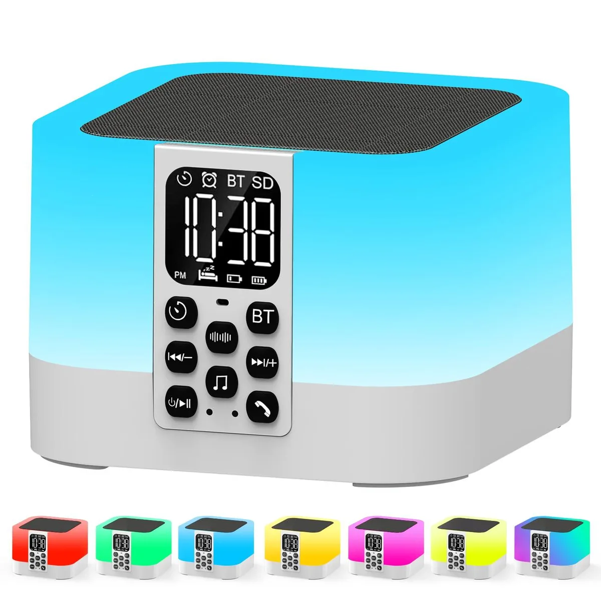  AFEXOA DY28Z-6 Cyan 6-in-1 Bluetooth speaker alarm clock night light — product photo