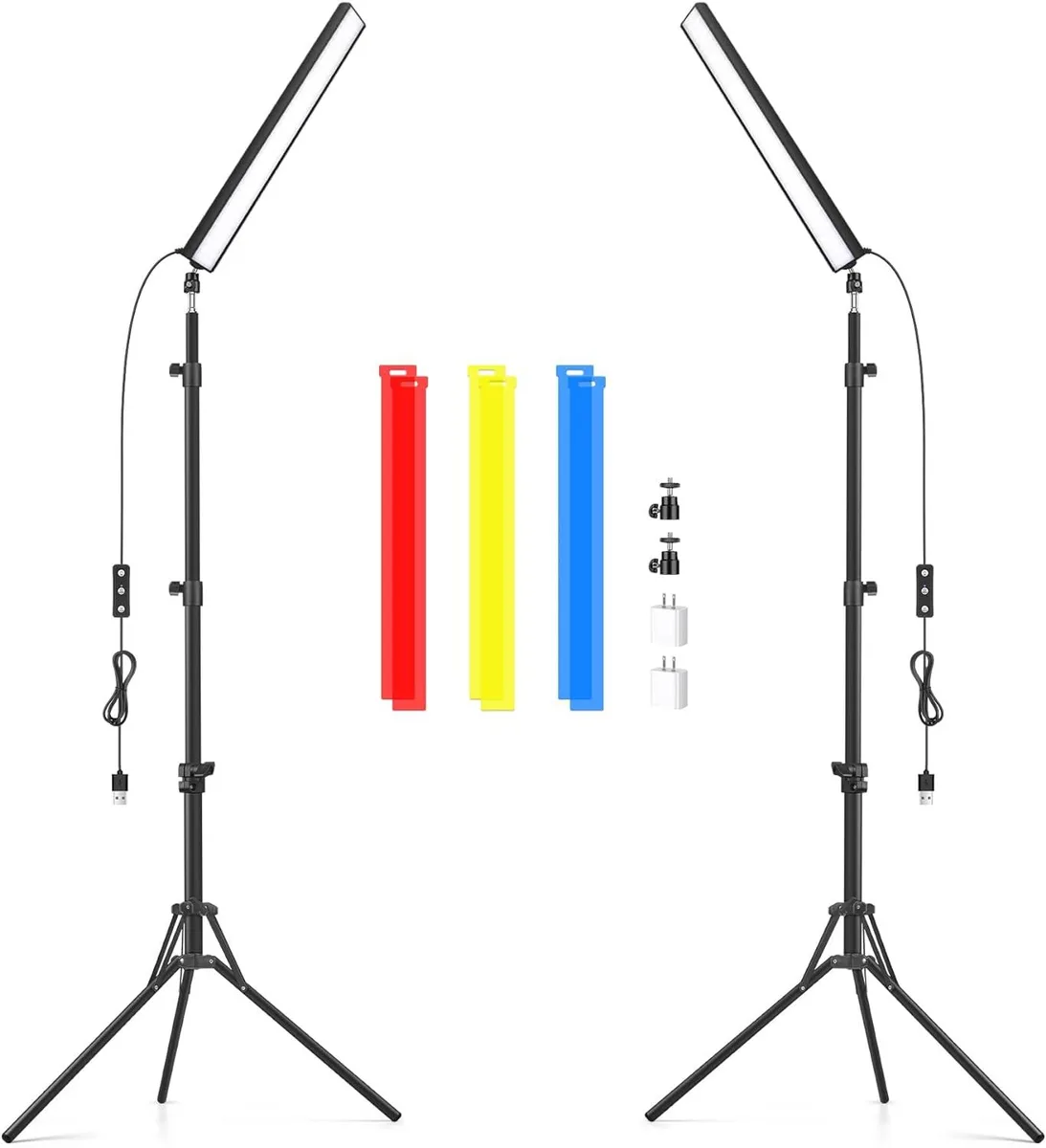 WUQ WUQ 2 Pack LED Video Light Wand Kit 5600K 1000 Lumens CRI 97+ 63'' Tripod Color Filters — product photo