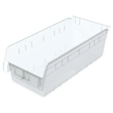 Clear plastic shelf storage bin, rectangular, 17 7/8 inches long