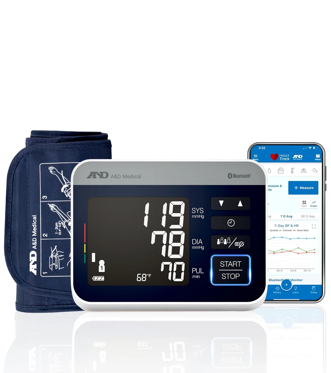  A&amp;D Medical UA-910BLE Bluetooth Blood Pressure Monitor, 4 Users, Wide Cuff — product photo