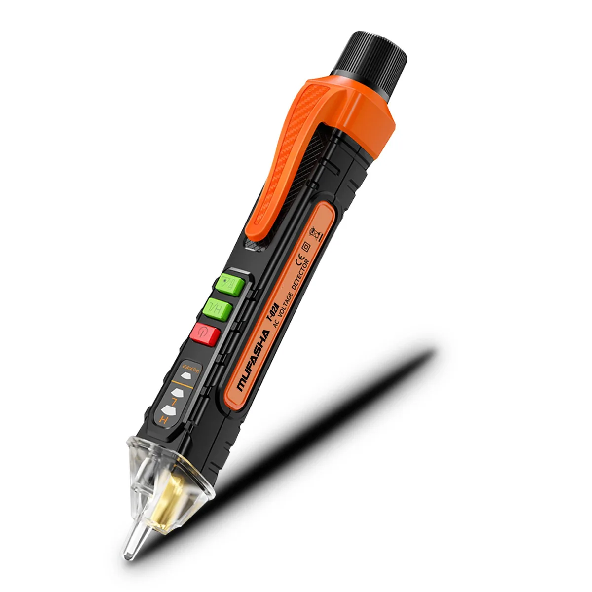 Yellow voltage tester pen with flashlight tip and clip