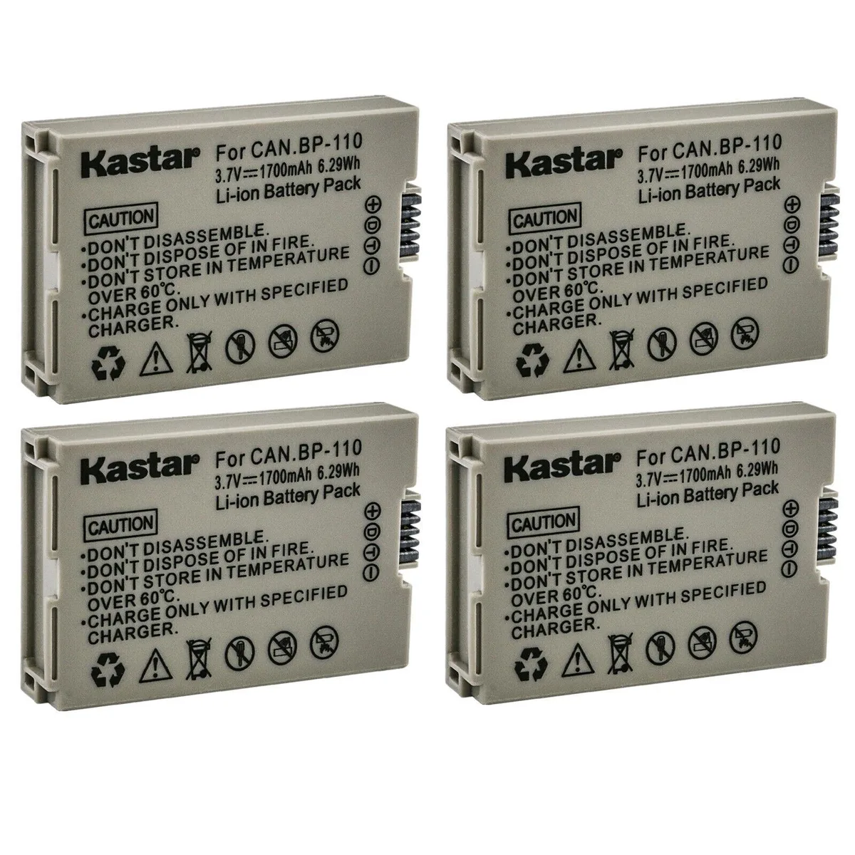 Kastar Kastar BP-110 4-Pack 3.7V 1700mAh for Canon VIXIA HF R27 R26 R206 R205 — product photo
