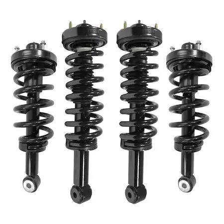 Unity front and rear complete strut assembly kit, four silver metal units with coiled springs and top mounts
