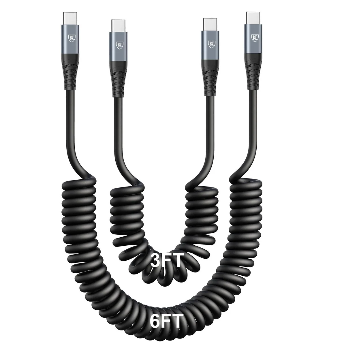 KEHIPI KEHIPI USB C to USB C Coiled Cable 2 Pack 3FT 6FT — product photo