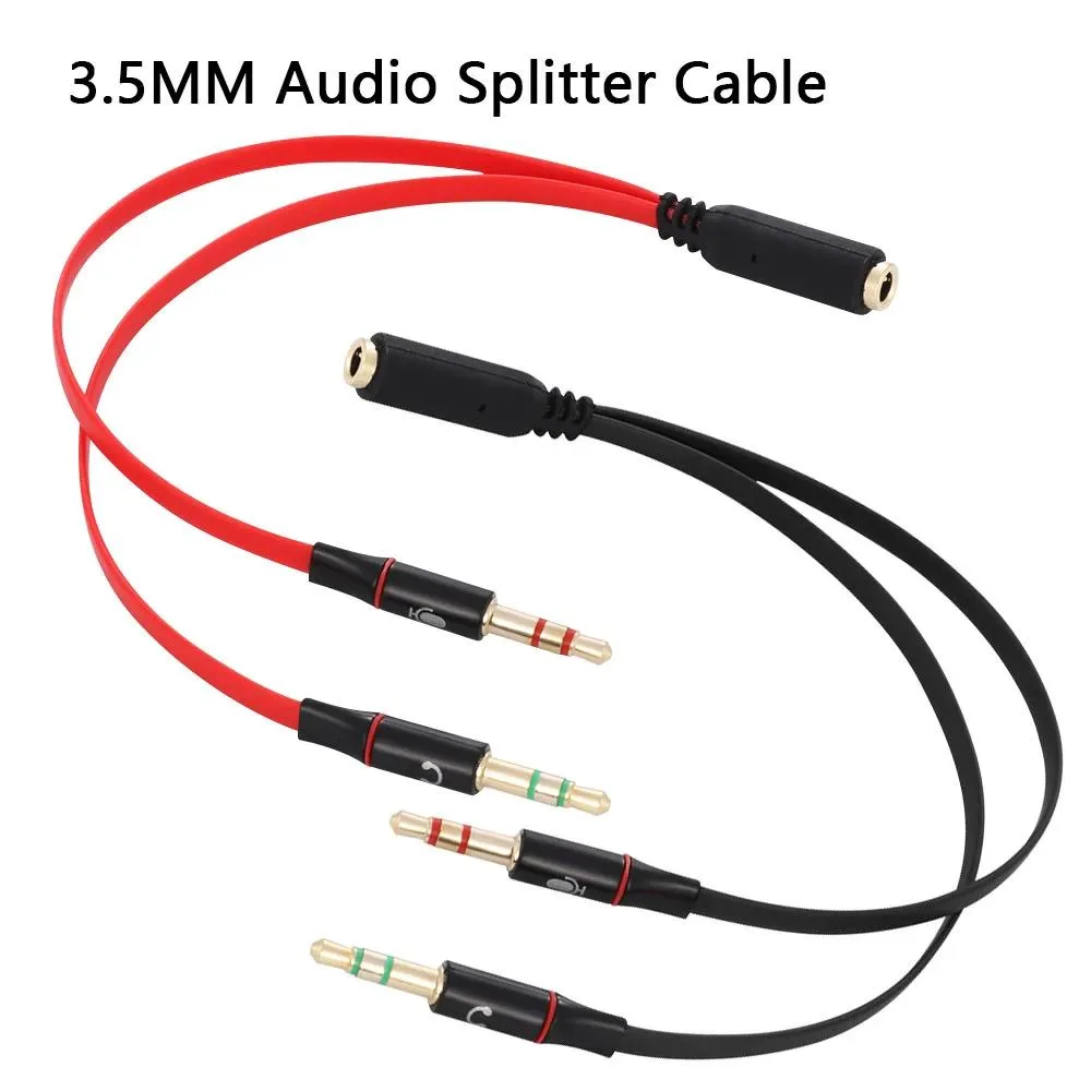 Red 3.5 mm audio Y splitter cable 22 cm with one male plug and two female sockets