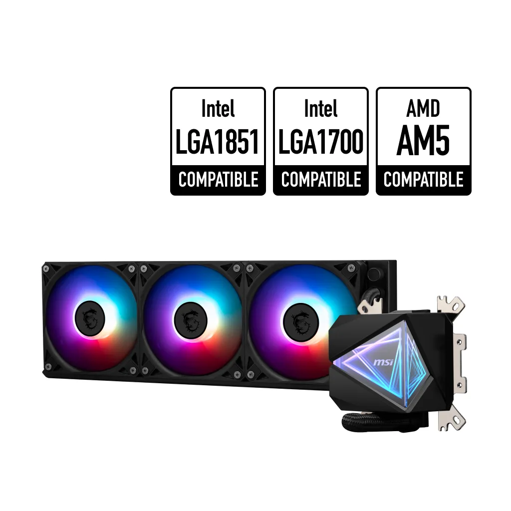 MSI MSI MAG CORELIQUID I360 liquid cooler 360mm radiator triple 120mm fans — product photo