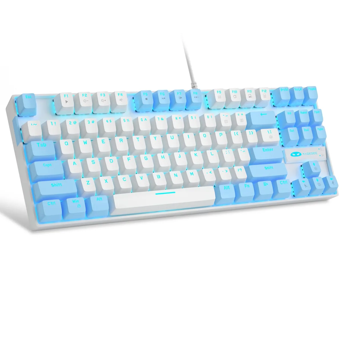  Magegee MK-STAR Mechanical Gaming Keyboard Red Switch Blue LED 87 Keys TKL White/Blue — product photo