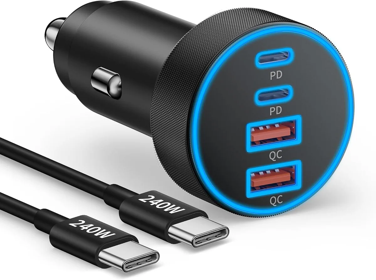 Hamzan Hamzan 90W 4-Port Car Charger USB C 240W Cable — product photo
