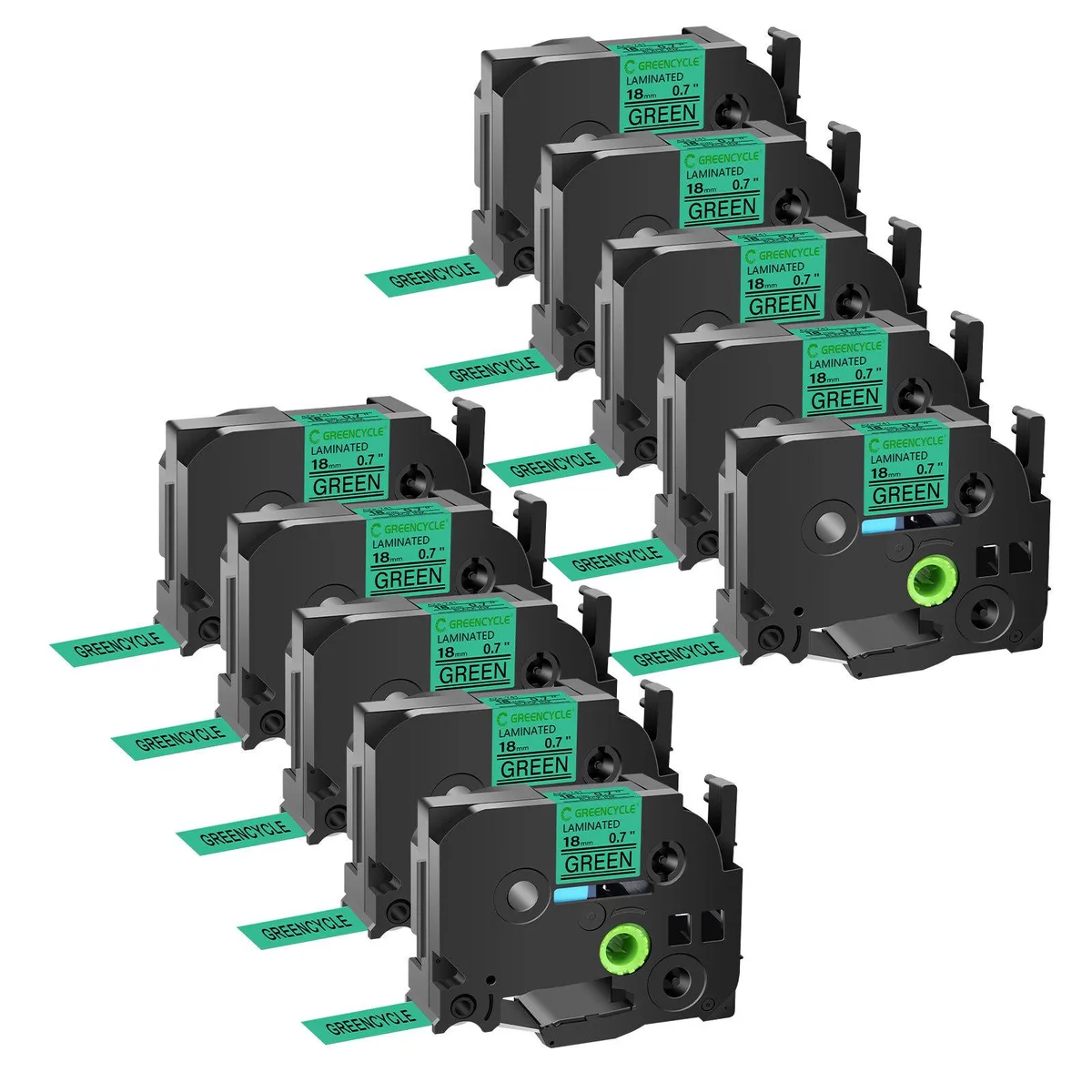 GREENCYCLE GREENCYCLE TZe-741 18mm Black on Green Laminated Tape 10 Pack — product photo