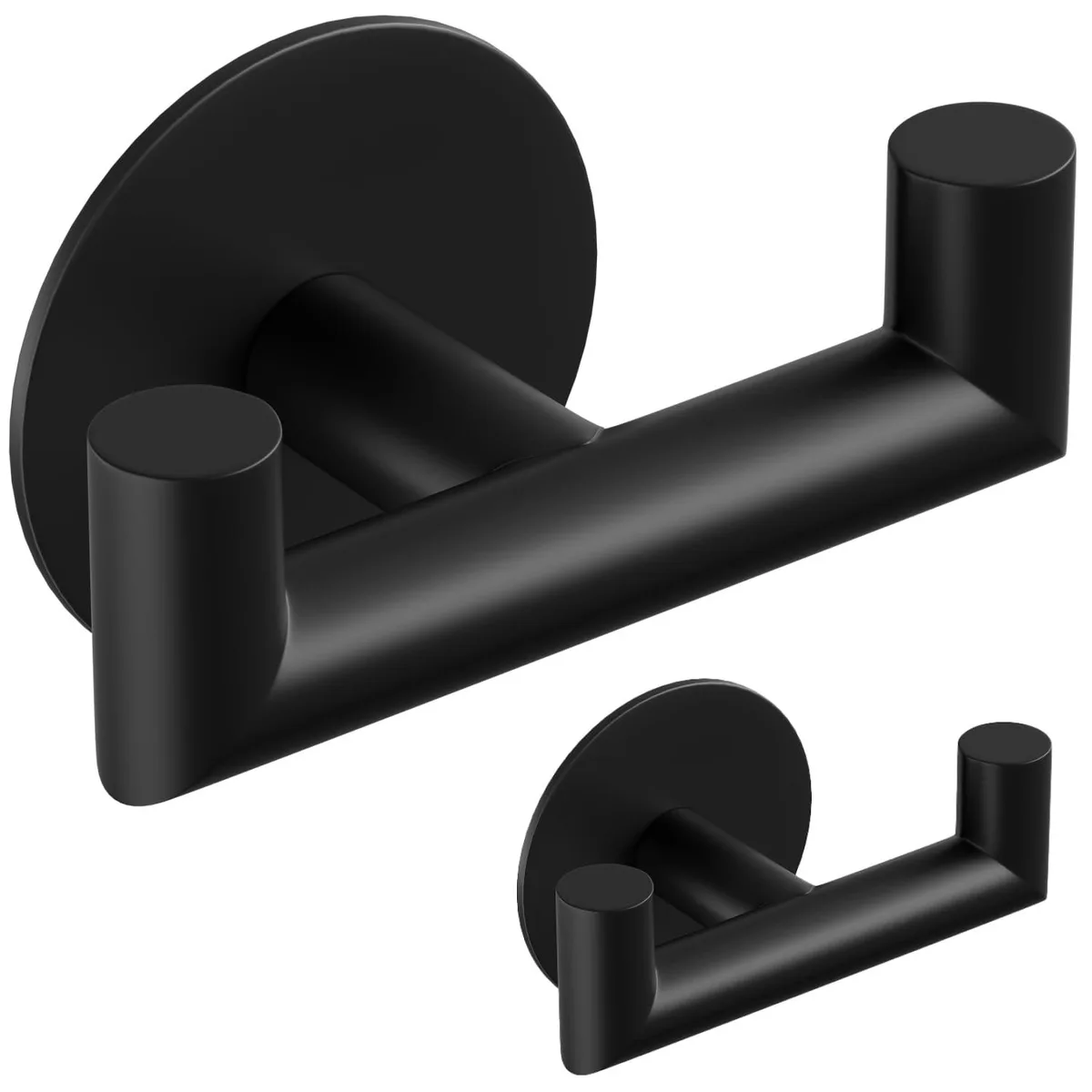 Black matte T-shaped adhesive double hooks on smooth wall