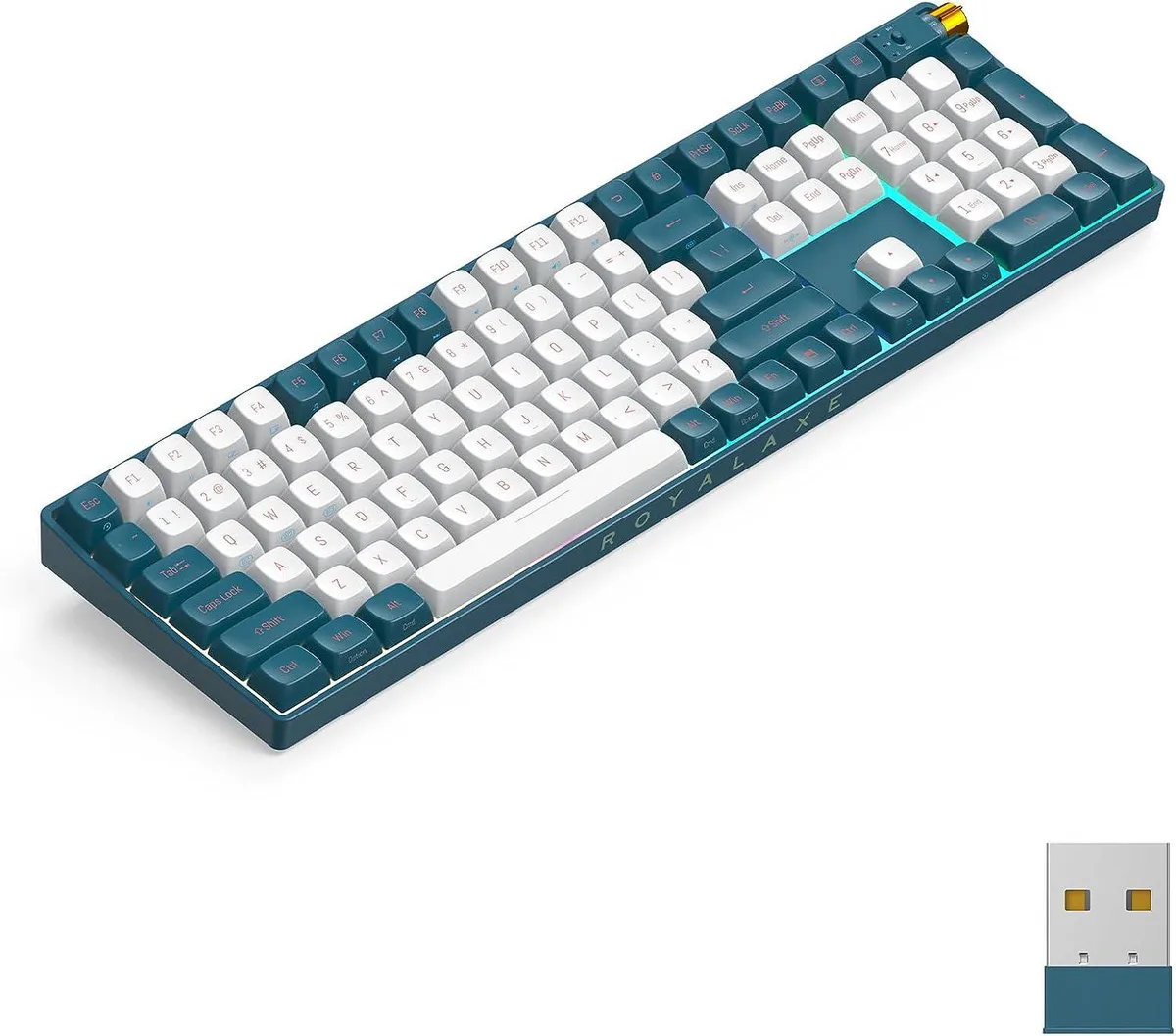 BFKK BFKK 108 Keys Wireless Mechanical Keyboard Hot-swappable PBT Keycaps TTC Gold Pink V2 Switch Whale Blue — product photo