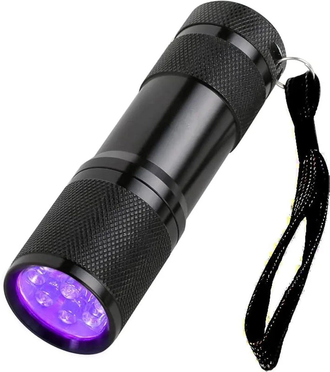 Compact aluminium UV flashlight, rectangular, 5.11 by 1.77 by .98 inches, 9 LED 395nm