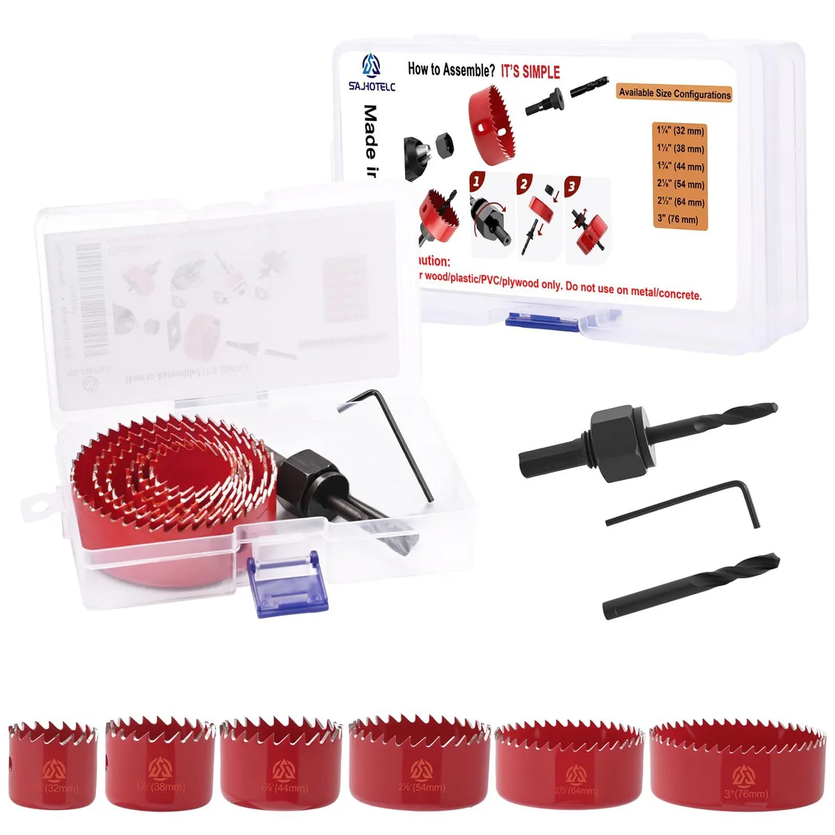 Sajhotelc ZK-001 9-piece hole saw kit 32-76mm pneumatic accessory — product photo