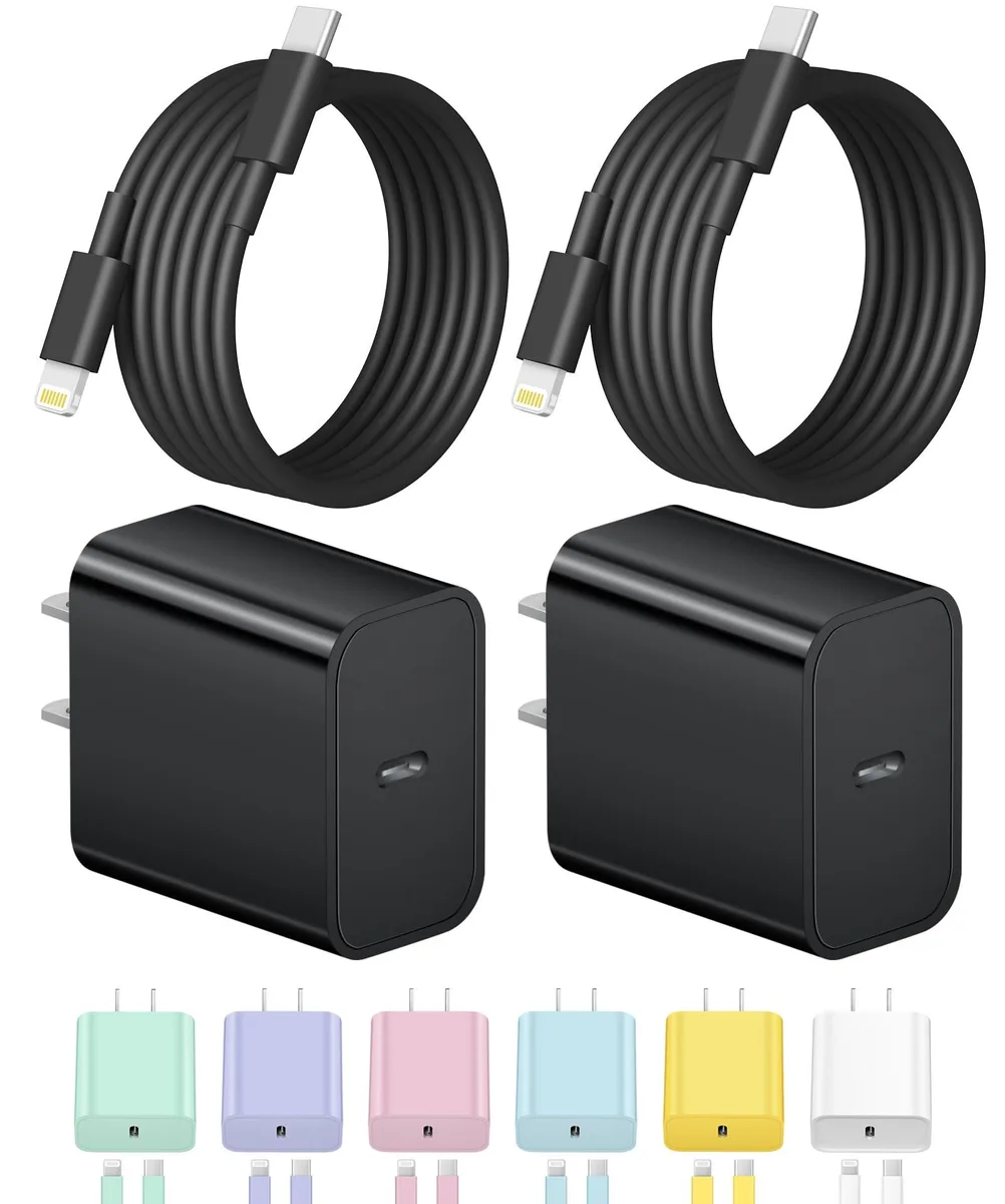 Black USB-C wall charger with six-foot cable