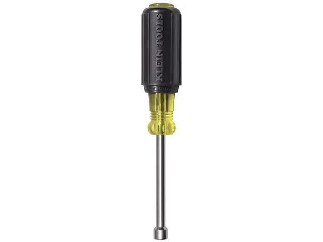 Klein Tools 630-1/2 half-inch hollow-shank nutdriver with amber cushion grip and chrome shaft