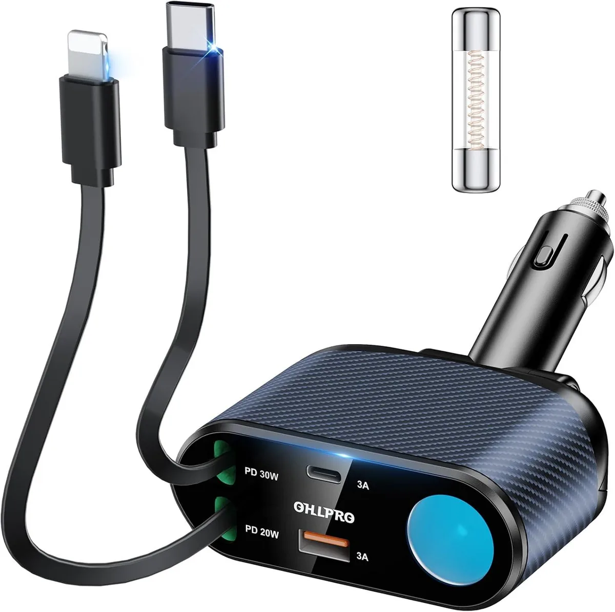 Leelbox Leelbox Retractable Car Charger 168W 5-in-1 USB-C USB i Blue — product photo