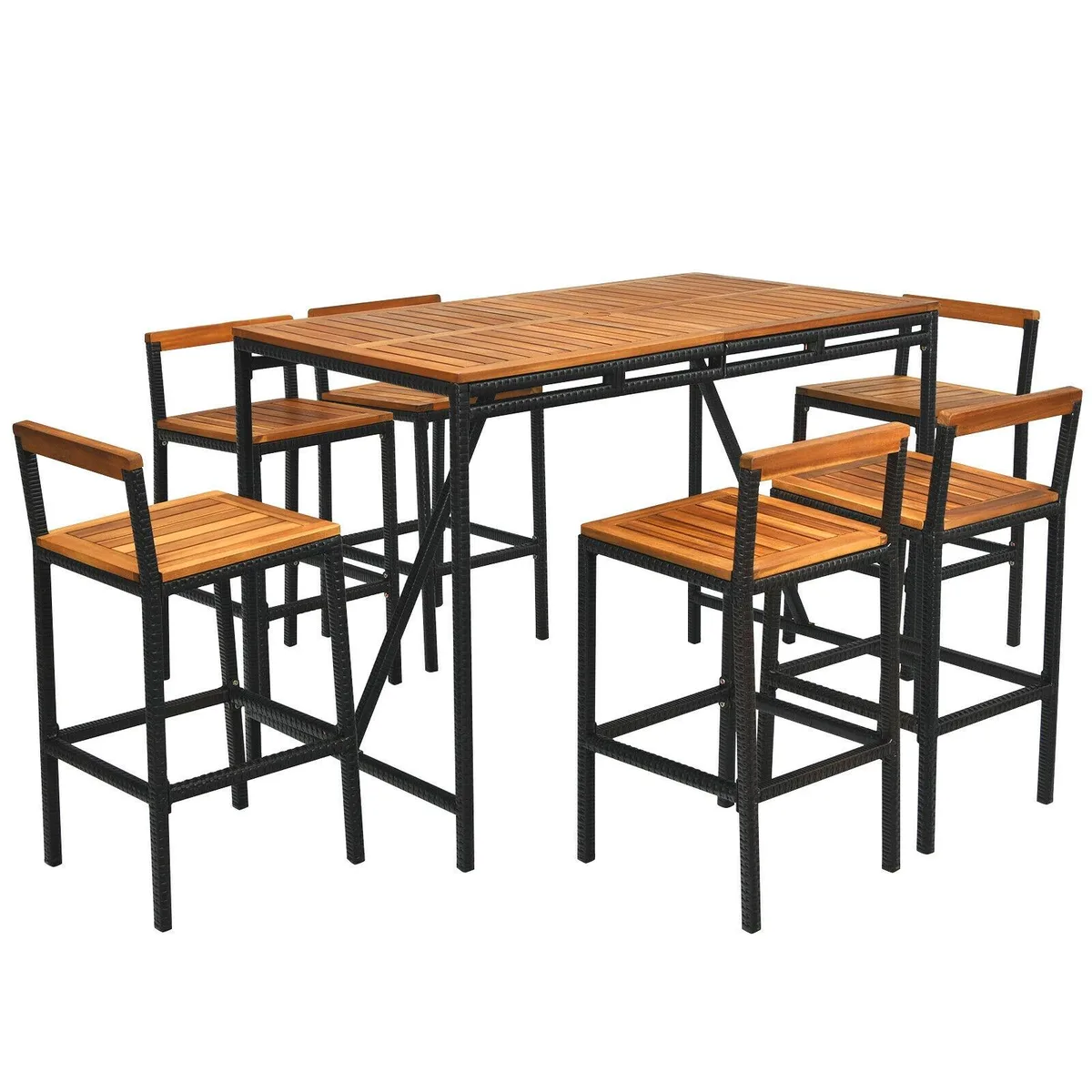 SlickBlue SlickBlue 7-Piece Acacia Wood Rattan Bar Set Brown — product photo