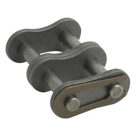 Small steel roller chain connecting link, plain finish, two strands visible