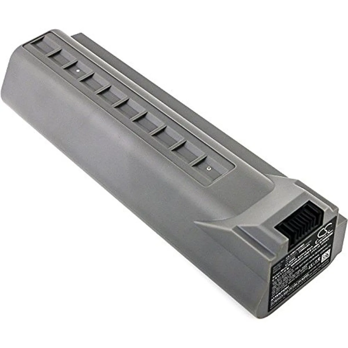 Rectangular lithium-ion battery pack, dark casing, label with model details