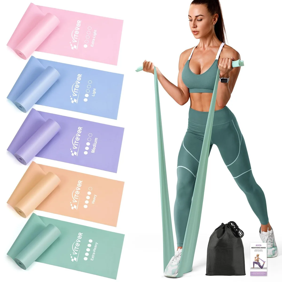 Five coloured TPE resistance bands, loop form, .41 kg